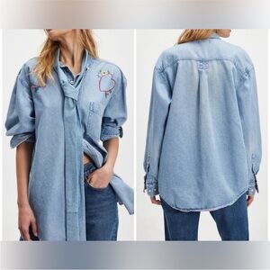 NWT Free People Tricia Fix Denim Tie Top - light denim - XS/S